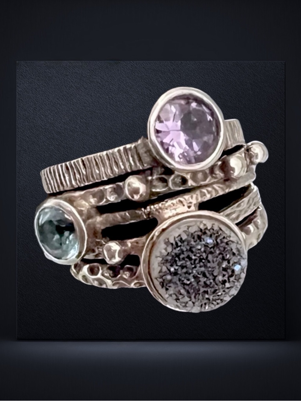 💖 Sculptural Sterling Silver Multi Gemstone Ring 💖